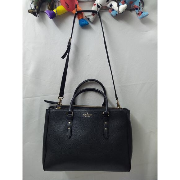 Kate Spade New York Black Leather Carryall Double Handles Satchel Bag - Picture 6 of 16